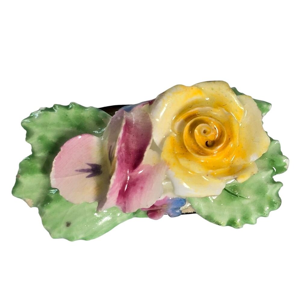 Vintage Futura Brooch Pastel Pink Yellow Floral Bone China Cottagecore FLAW